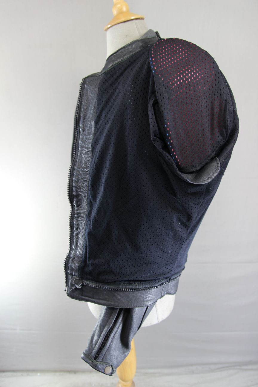 PROTO BLACK & SILVER LEATHER KEVLAR REINFORCED BIKER JACKET WITH PROTECTORS 40IN