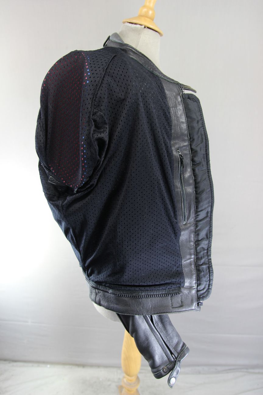 PROTO BLACK & SILVER LEATHER KEVLAR REINFORCED BIKER JACKET WITH PROTECTORS 40IN