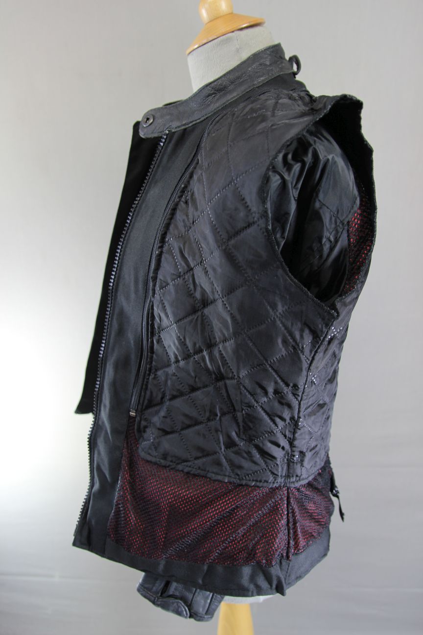 SKINTAN BLACK & SILVER COWHIDE LEATHER BIKER JACKET WITH THERMAL LINING: SIZE 14