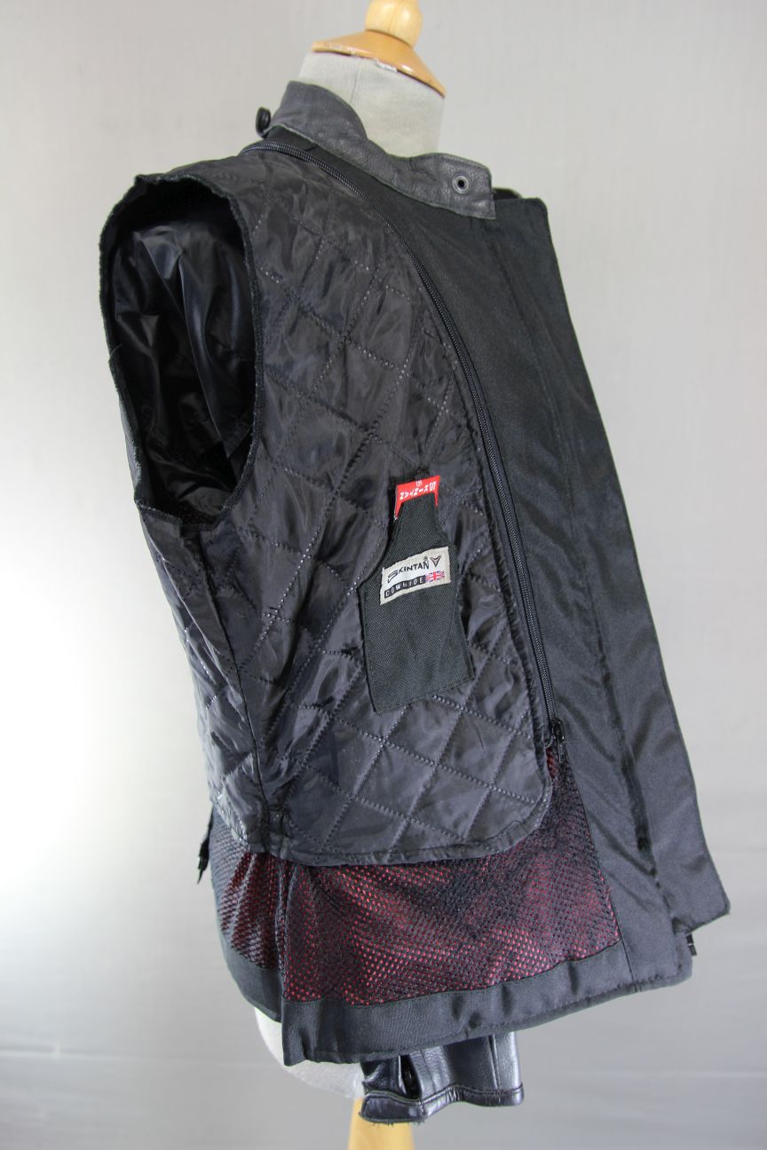 SKINTAN BLACK & SILVER COWHIDE LEATHER BIKER JACKET WITH THERMAL LINING: SIZE 14