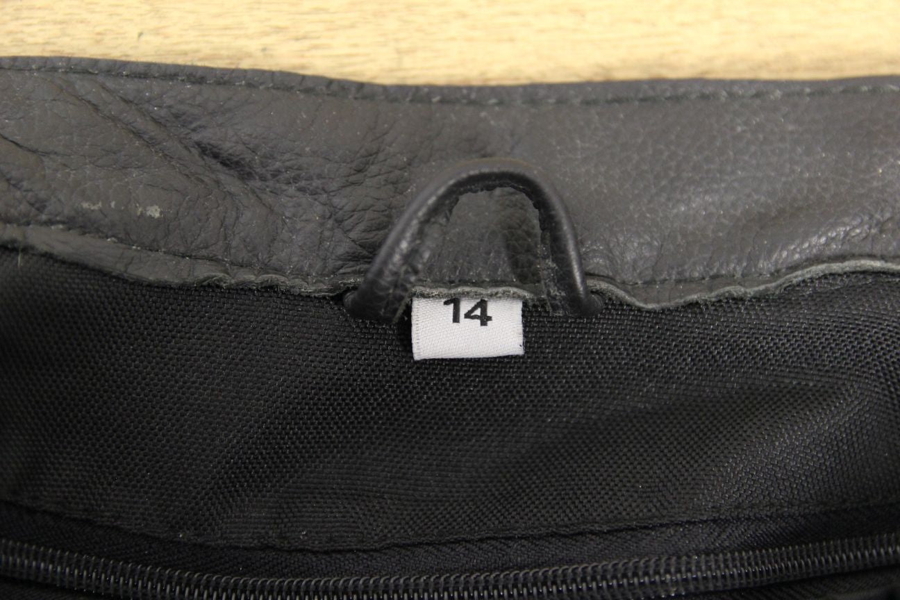 SKINTAN BLACK & SILVER COWHIDE LEATHER BIKER JACKET WITH THERMAL LINING: SIZE 14