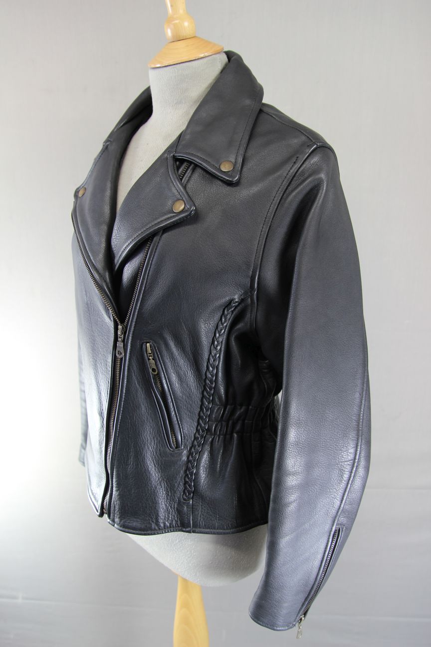 JTS VINTAGE 1970'S STYLE PUNK ROCK BLACK LEATHER RETRO BIKER JACKET 38 IN/LARGE