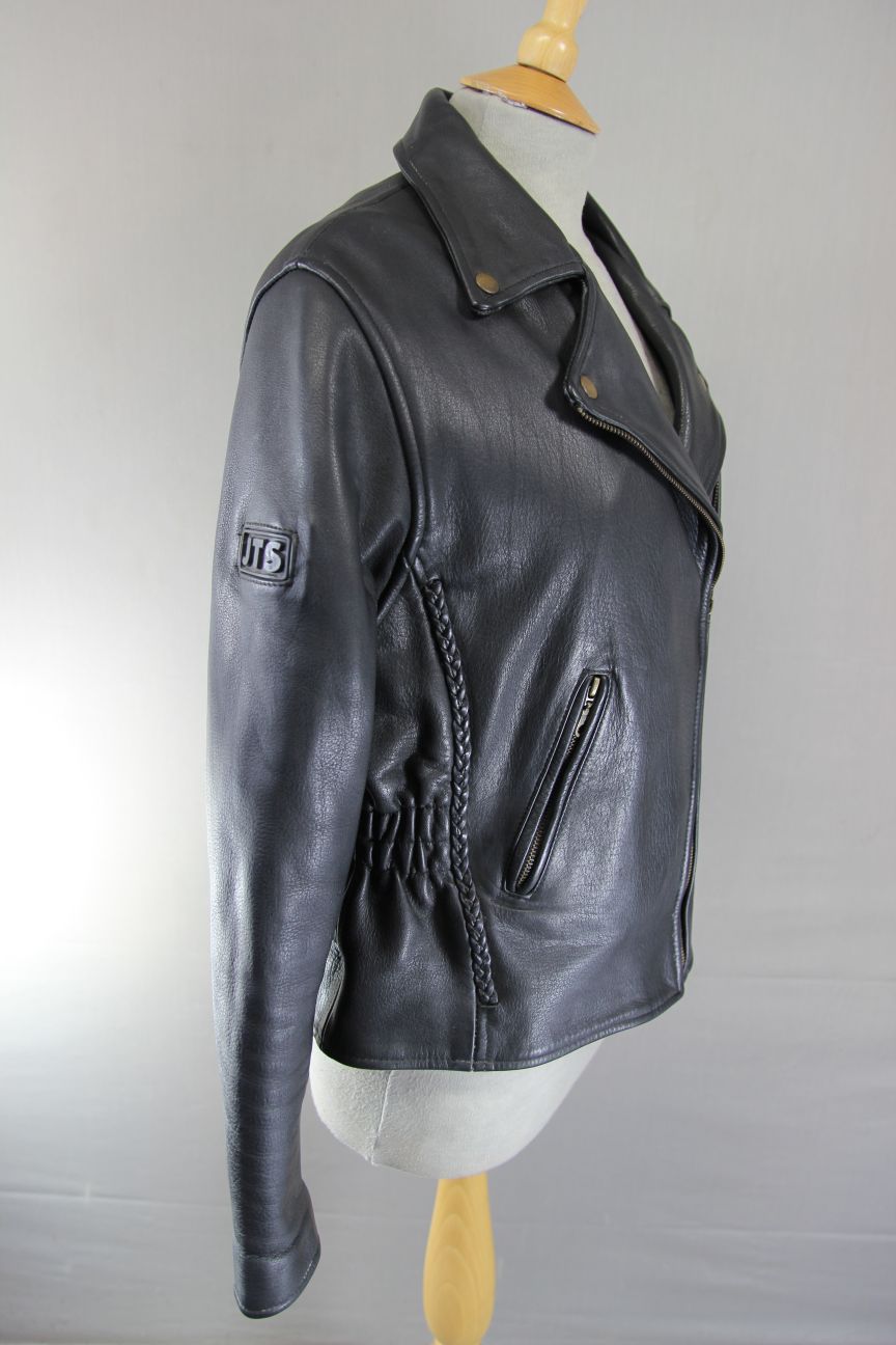 JTS VINTAGE 1970'S STYLE PUNK ROCK BLACK LEATHER RETRO BIKER JACKET 38 IN/LARGE