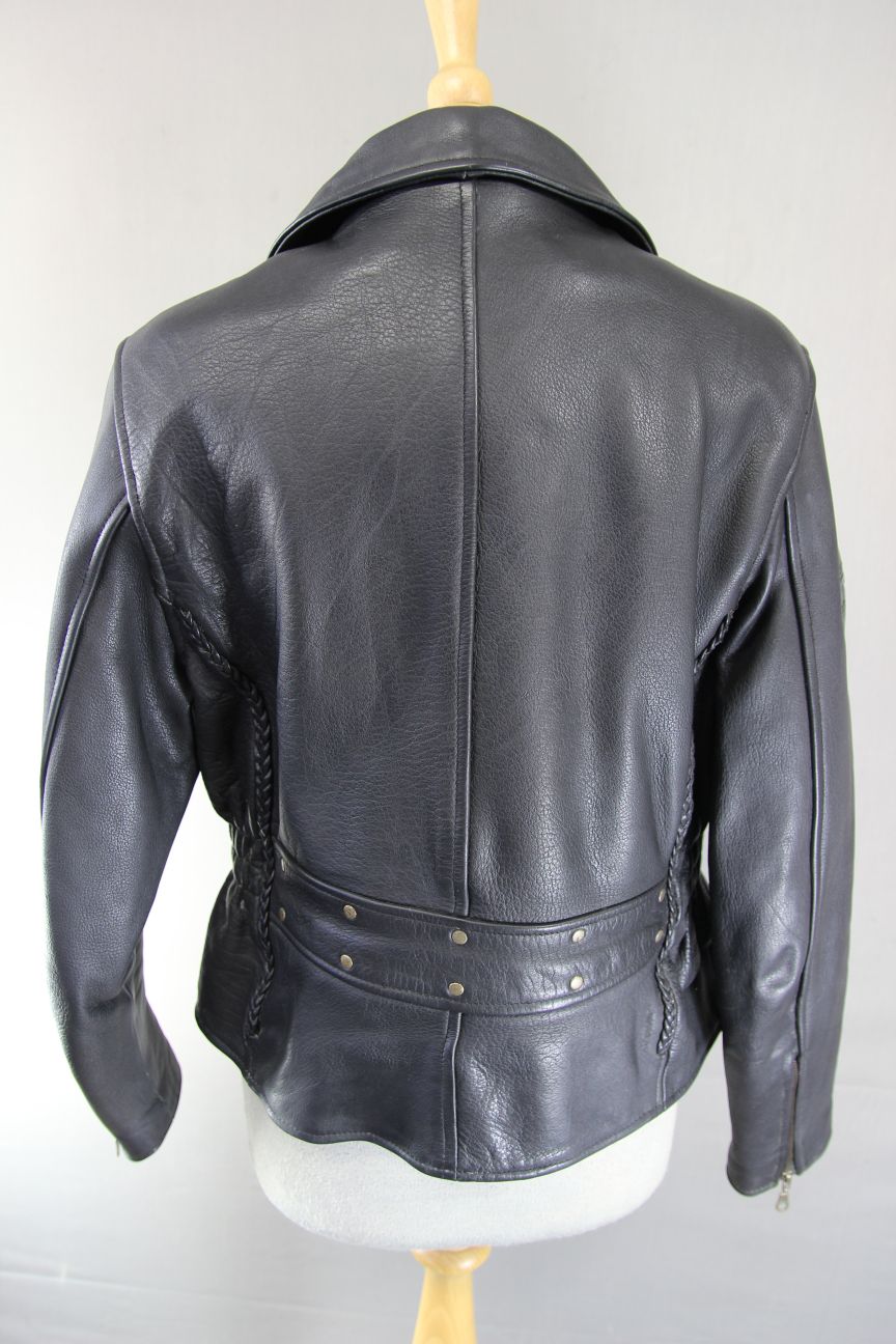 JTS VINTAGE 1970'S STYLE PUNK ROCK BLACK LEATHER RETRO BIKER JACKET 38 IN/LARGE