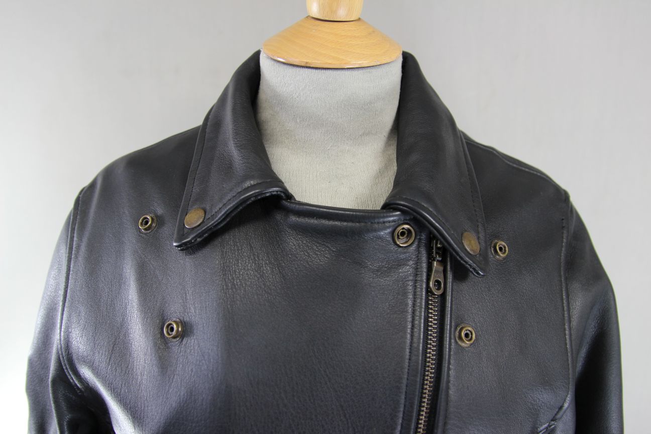 JTS VINTAGE 1970'S STYLE PUNK ROCK BLACK LEATHER RETRO BIKER JACKET 38 IN/LARGE
