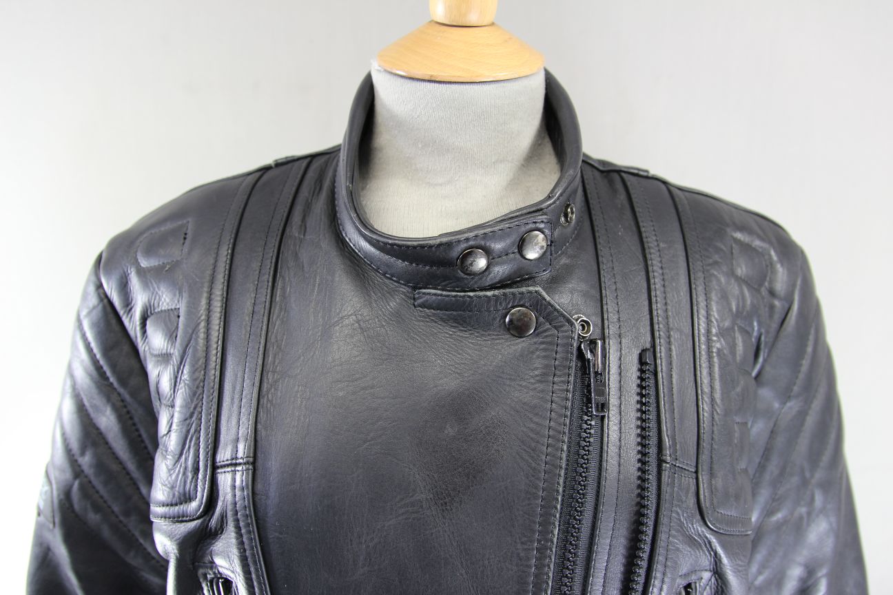CLASSIC SPORTEX APOLLO BLACK LEATHER BIKER JACKET WITH BACK PROTECTOR: SIZE 16