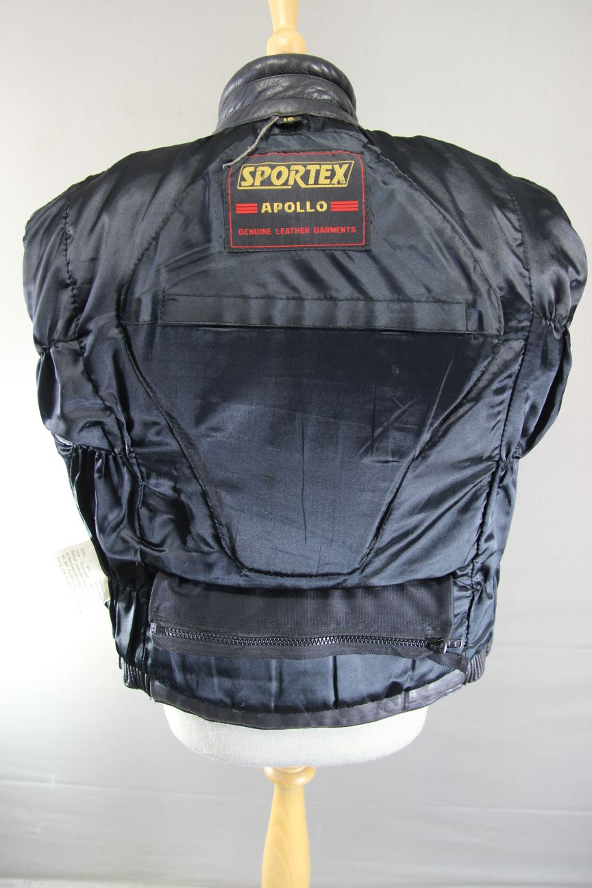 CLASSIC SPORTEX APOLLO BLACK LEATHER BIKER JACKET WITH BACK PROTECTOR: SIZE 16