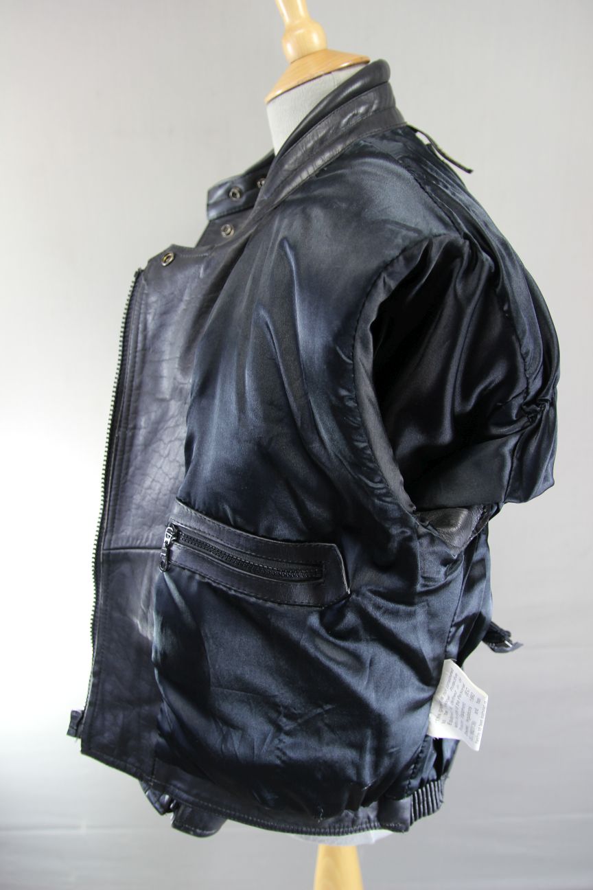 CLASSIC SPORTEX APOLLO BLACK LEATHER BIKER JACKET WITH BACK PROTECTOR: SIZE 16