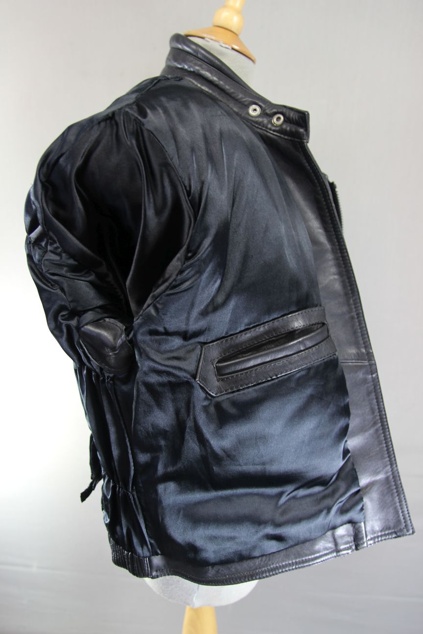 CLASSIC SPORTEX APOLLO BLACK LEATHER BIKER JACKET WITH BACK PROTECTOR: SIZE 16