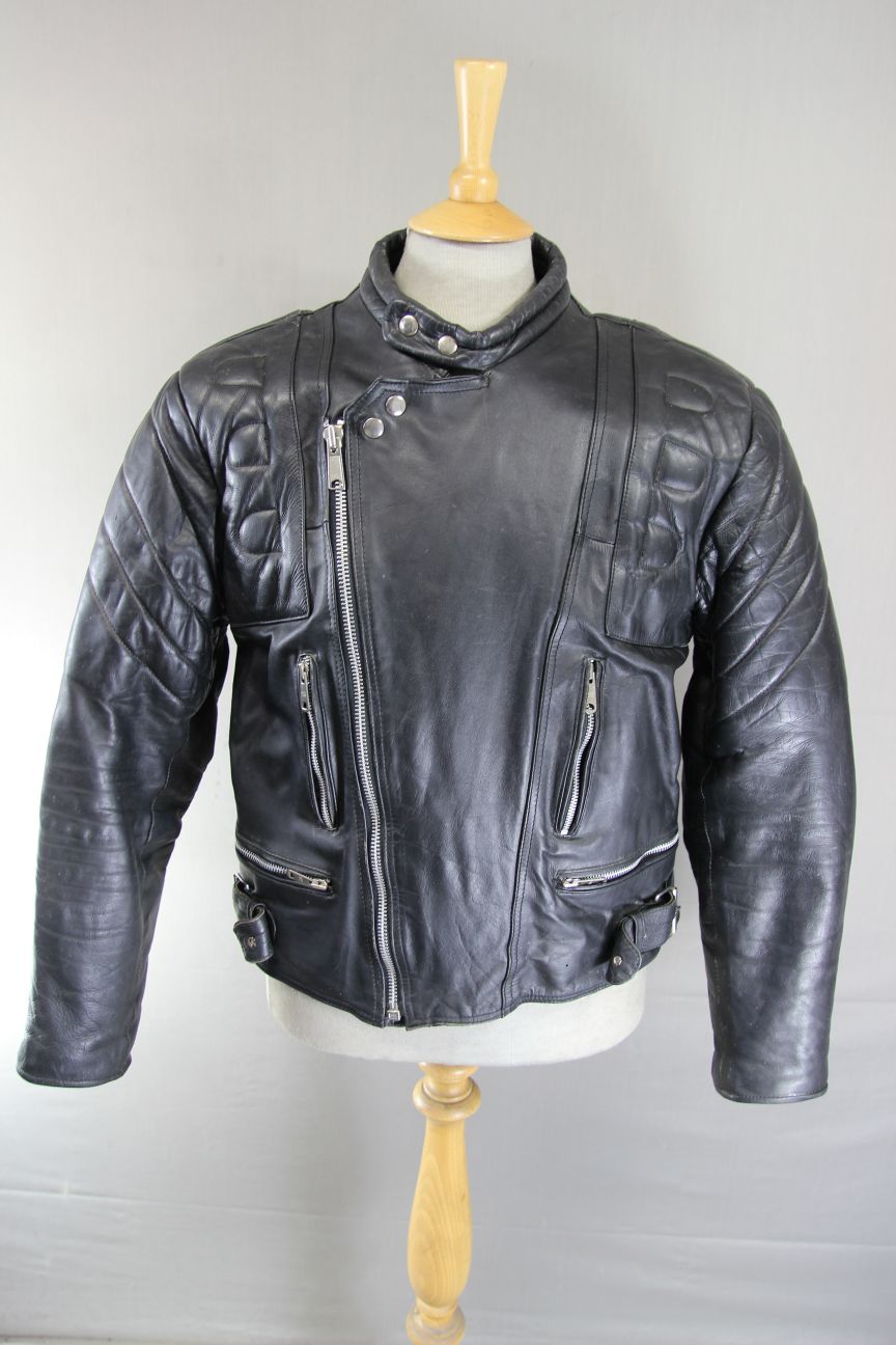 CLASSIC BASHIR BLACK LEATHER BIKER JACKET 42-44 INCH CHEST/LARGE