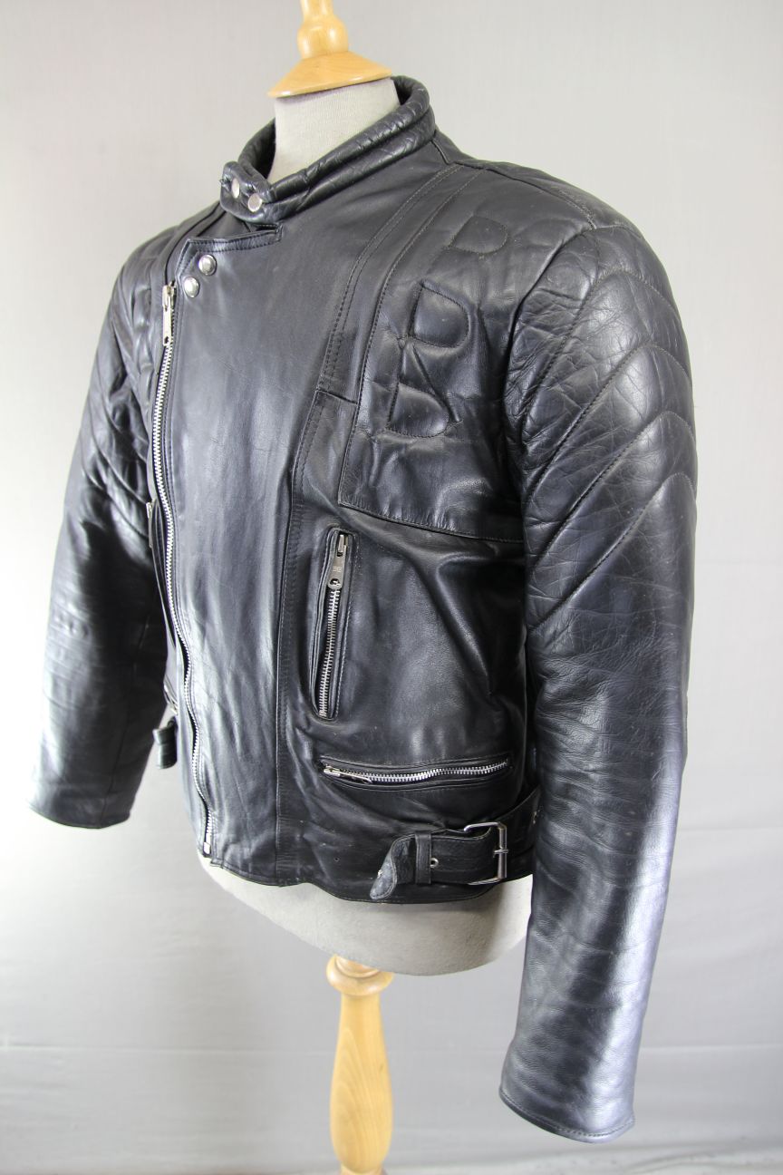 CLASSIC BASHIR BLACK LEATHER BIKER JACKET 42-44 INCH CHEST/LARGE