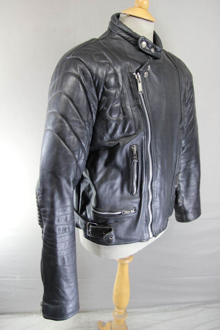 CLASSIC BASHIR BLACK LEATHER BIKER JACKET 42-44 INCH CHEST/LARGE