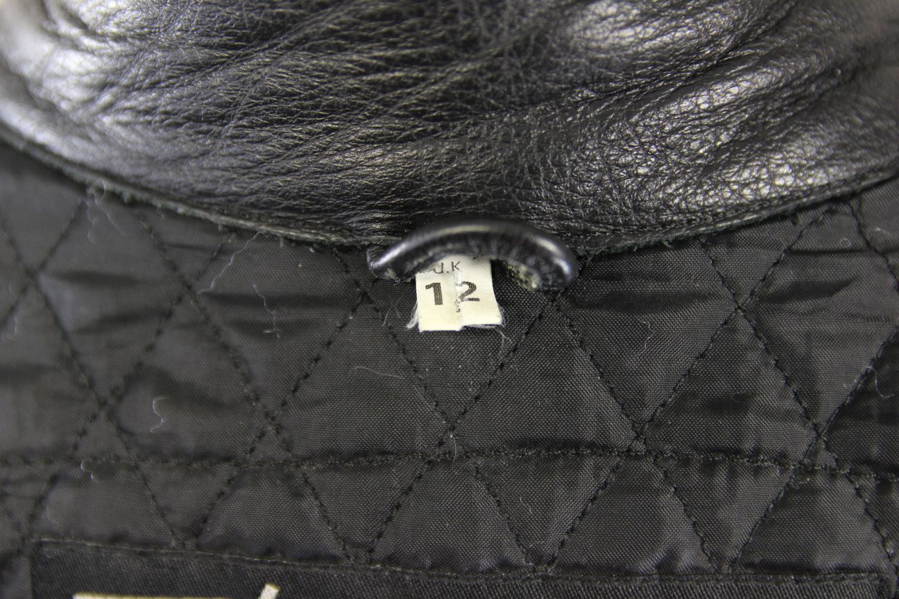 RIDER BLACK LEATHER BIKER JACKET WITH BACK PAD: SIZE 12/34-36"/EUROPEAN SIZE 38