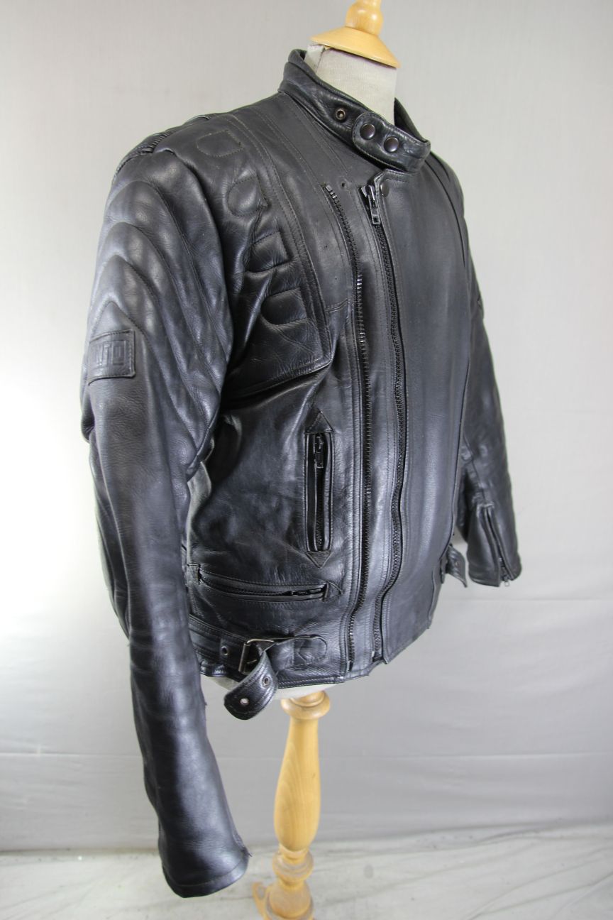 AKITO MERCURY PLUS CLASSIC BLACK LEATHER BIKER JACKET WITH BACK PROTECTOR 42-44"