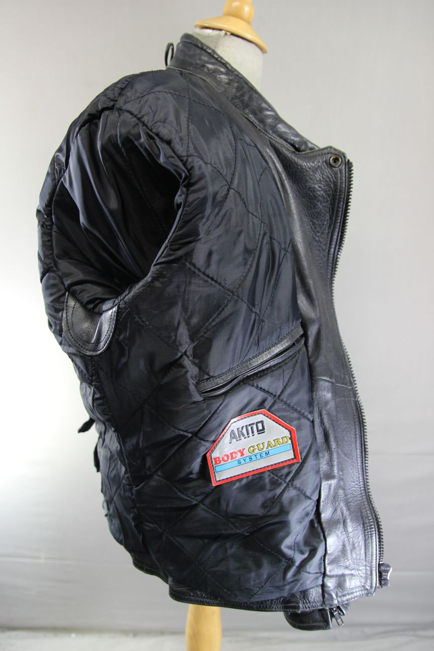 AKITO MERCURY PLUS CLASSIC BLACK LEATHER BIKER JACKET WITH BACK PROTECTOR 42-44"