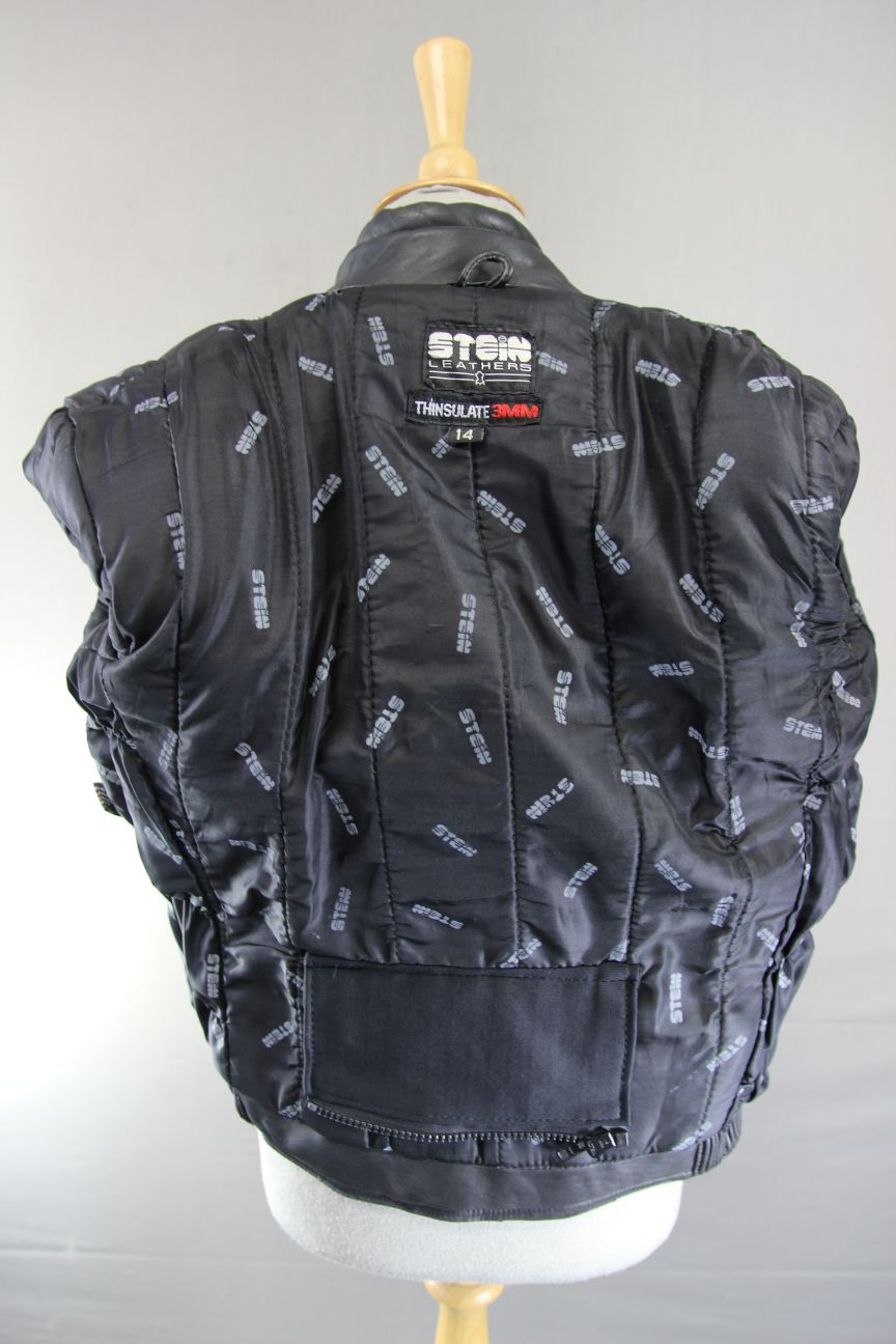 BLACK STEIN LEATHERS BIKER JACKET WITH THERMAL LINING: SIZE 14/36-38 INCH CHEST