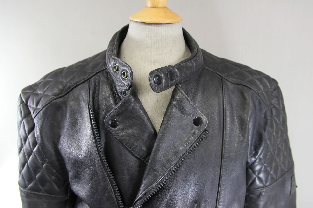 VINTAGE AKITO CLASSIC BLACK LEATHER BIKER JACKET 40 INCH CHEST