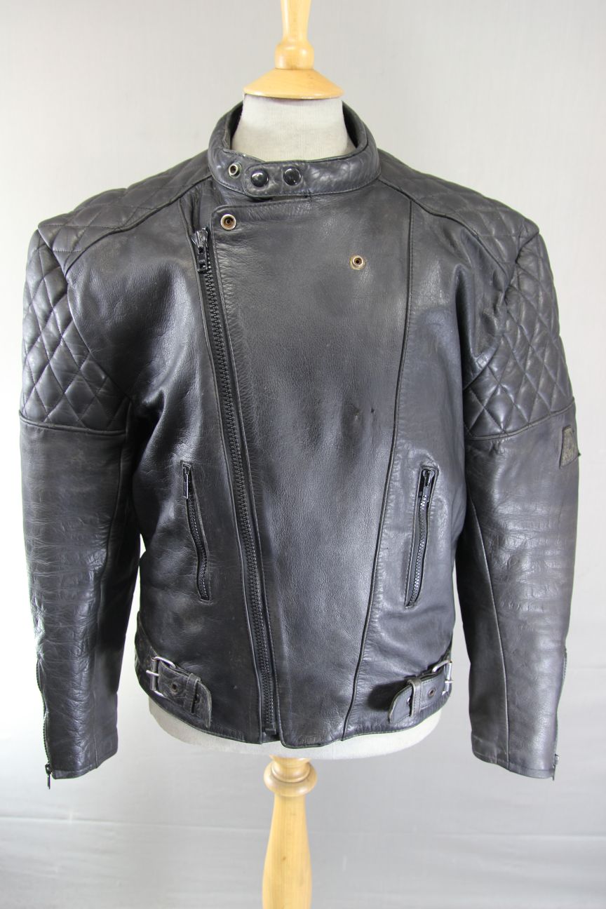 VINTAGE AKITO CLASSIC BLACK LEATHER BIKER JACKET 40 INCH CHEST