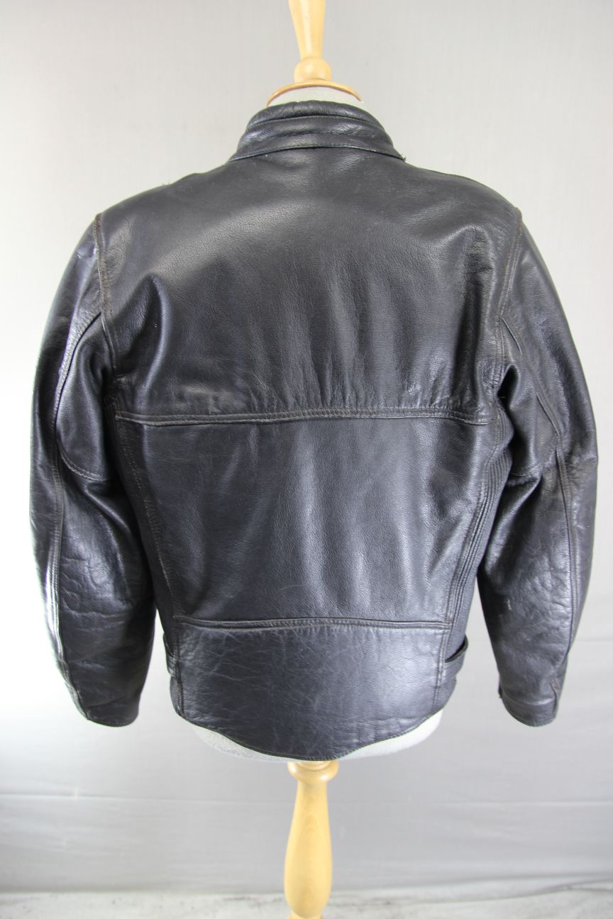 CLASSIC FRANK THOMAS BLACK LEATHER BIKER JACKET WITH BACK PROTECTOR 40 INCH