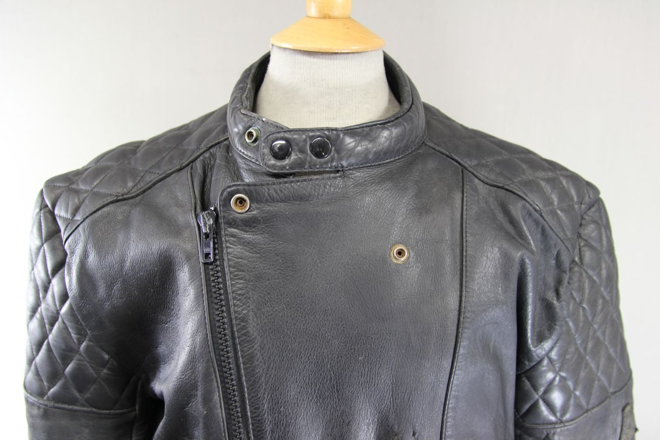 VINTAGE AKITO CLASSIC BLACK LEATHER BIKER JACKET 40 INCH CHEST