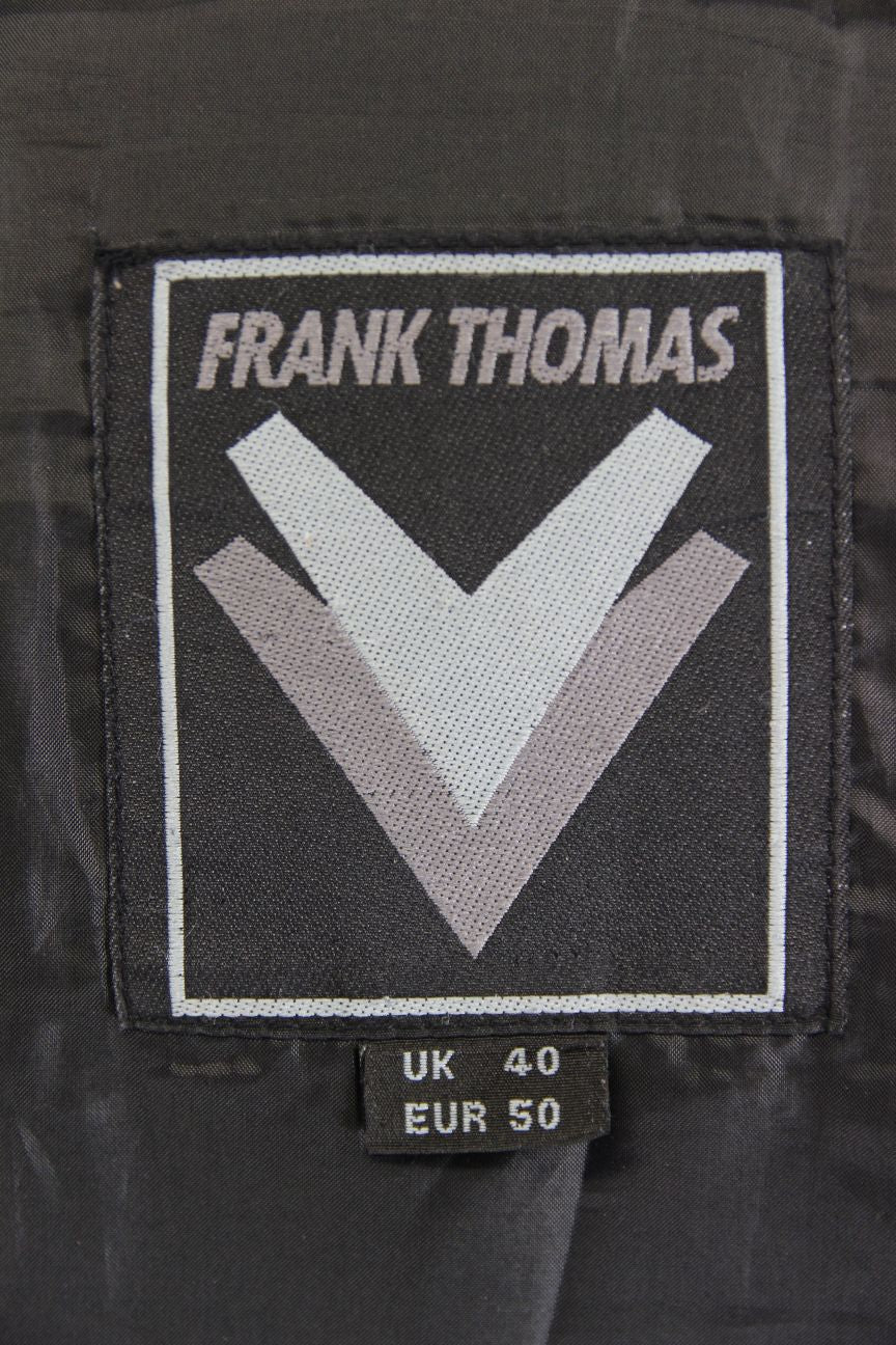 CLASSIC FRANK THOMAS BLACK LEATHER BIKER JACKET WITH BACK PROTECTOR 40 INCH