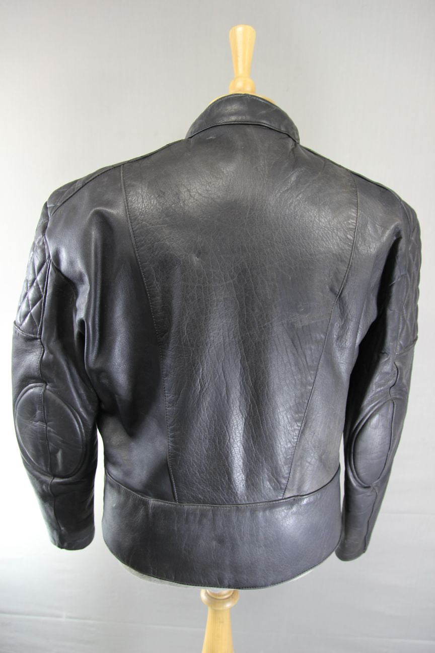 VINTAGE AKITO CLASSIC BLACK LEATHER BIKER JACKET 40 INCH CHEST
