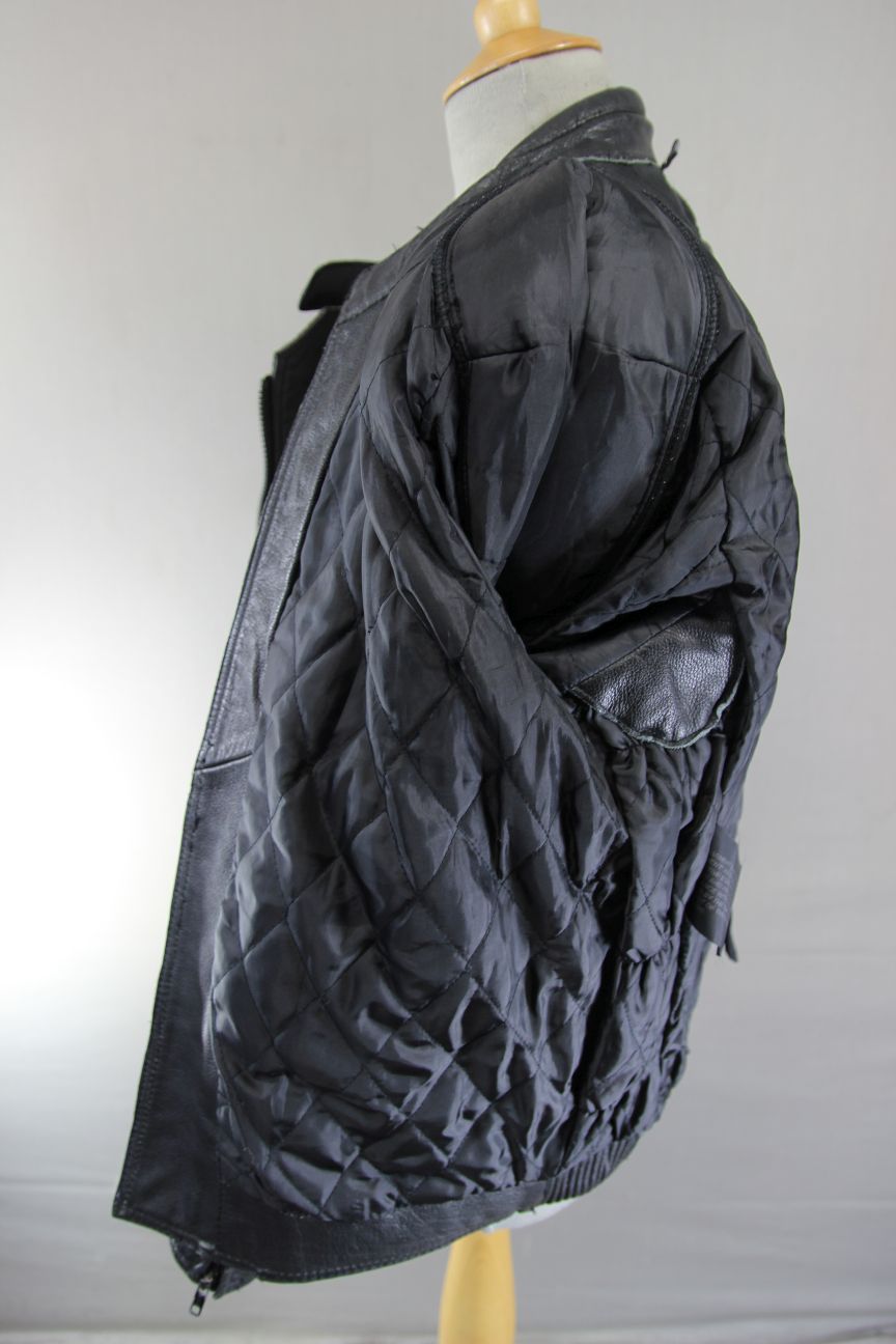 CLASSIC FRANK THOMAS BLACK LEATHER BIKER JACKET WITH BACK PROTECTOR 40 INCH