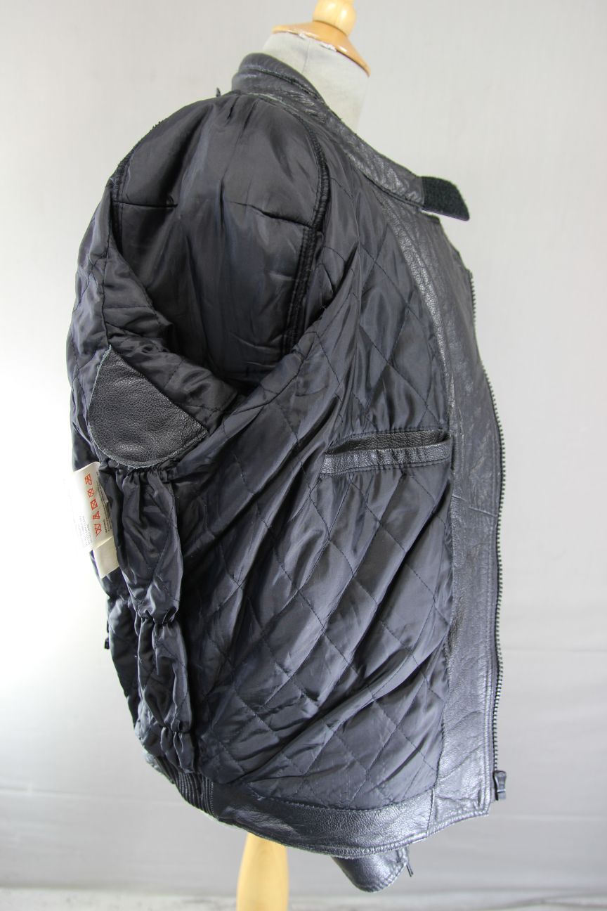 CLASSIC FRANK THOMAS BLACK LEATHER BIKER JACKET WITH BACK PROTECTOR 40 INCH
