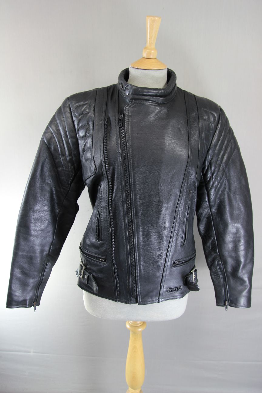 CLASSIC SPORTEX C4 BLACK LEATHER BIKER JACKET 34-36 INCH