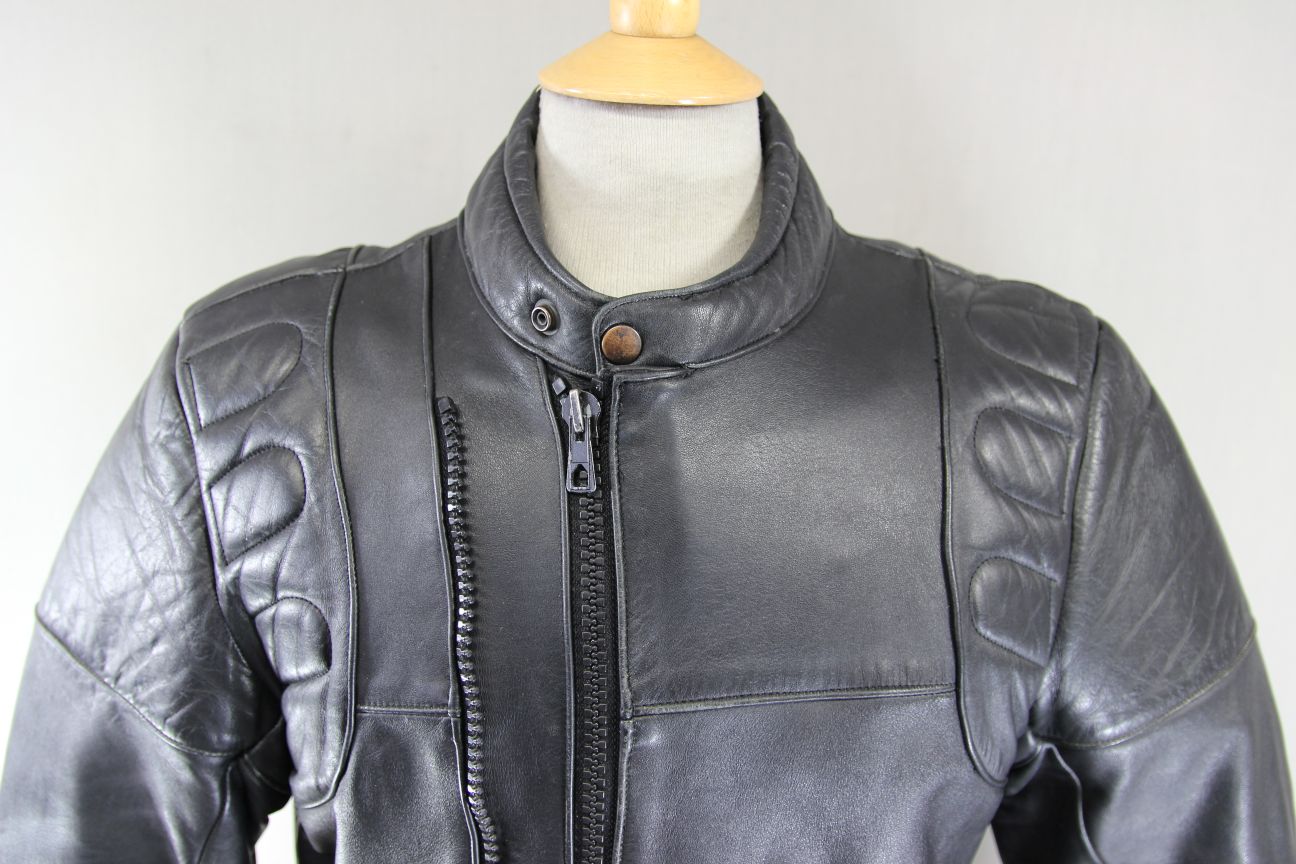 VINTAGE INTERSTATE OF GB CLASSIC BLACK COWHIDE LEATHER BIKER JACKET 38-40 INCH