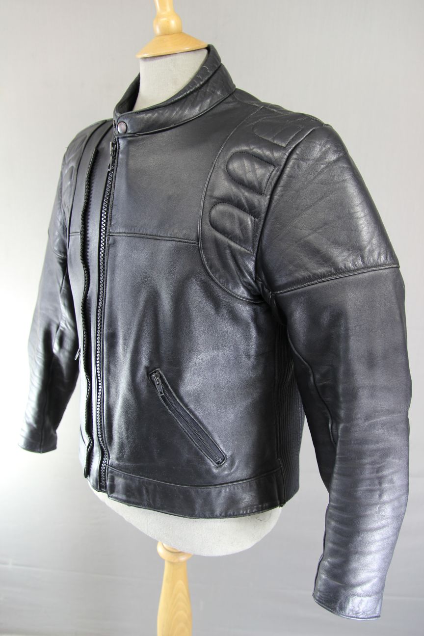 VINTAGE INTERSTATE OF GB CLASSIC BLACK COWHIDE LEATHER BIKER JACKET 38-40 INCH