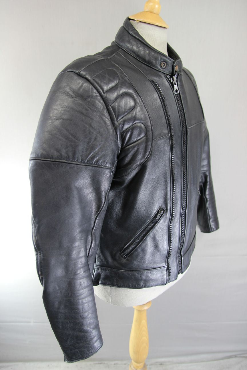 VINTAGE INTERSTATE OF GB CLASSIC BLACK COWHIDE LEATHER BIKER JACKET 38-40 INCH