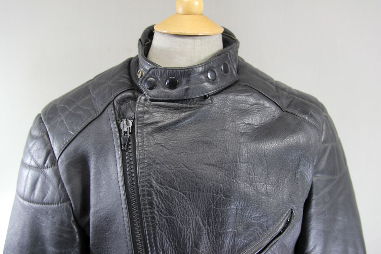 SPORTEX VINTAGE CLASSIC BLACK COWHIDE LEATHER BIKER JACKET 38 INCH