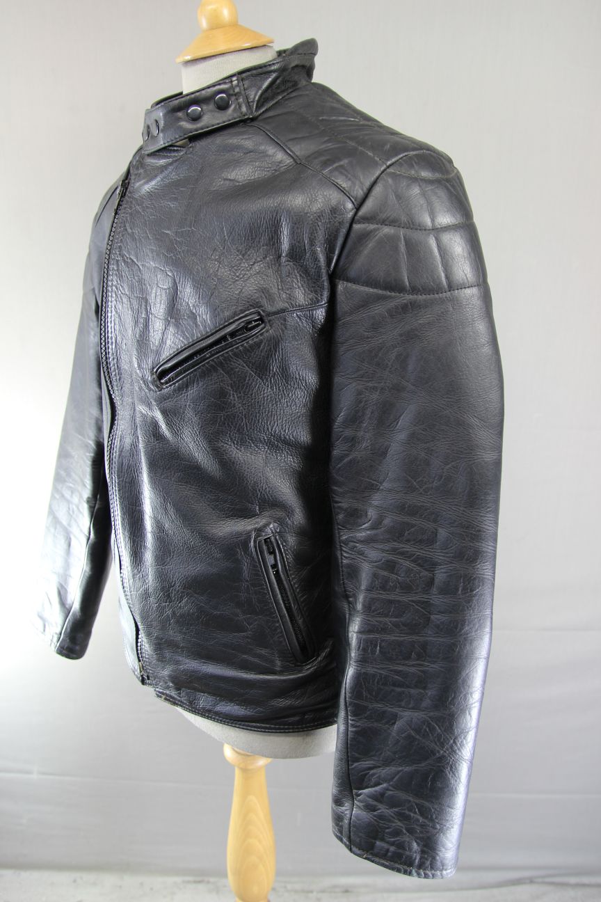 SPORTEX VINTAGE CLASSIC BLACK COWHIDE LEATHER BIKER JACKET 38 INCH