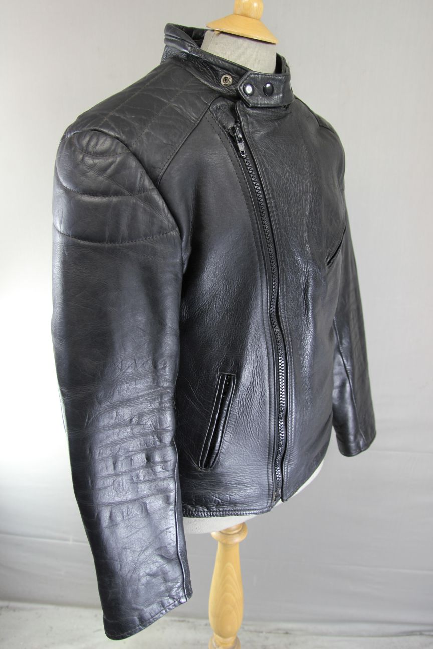 SPORTEX VINTAGE CLASSIC BLACK COWHIDE LEATHER BIKER JACKET 38 INCH
