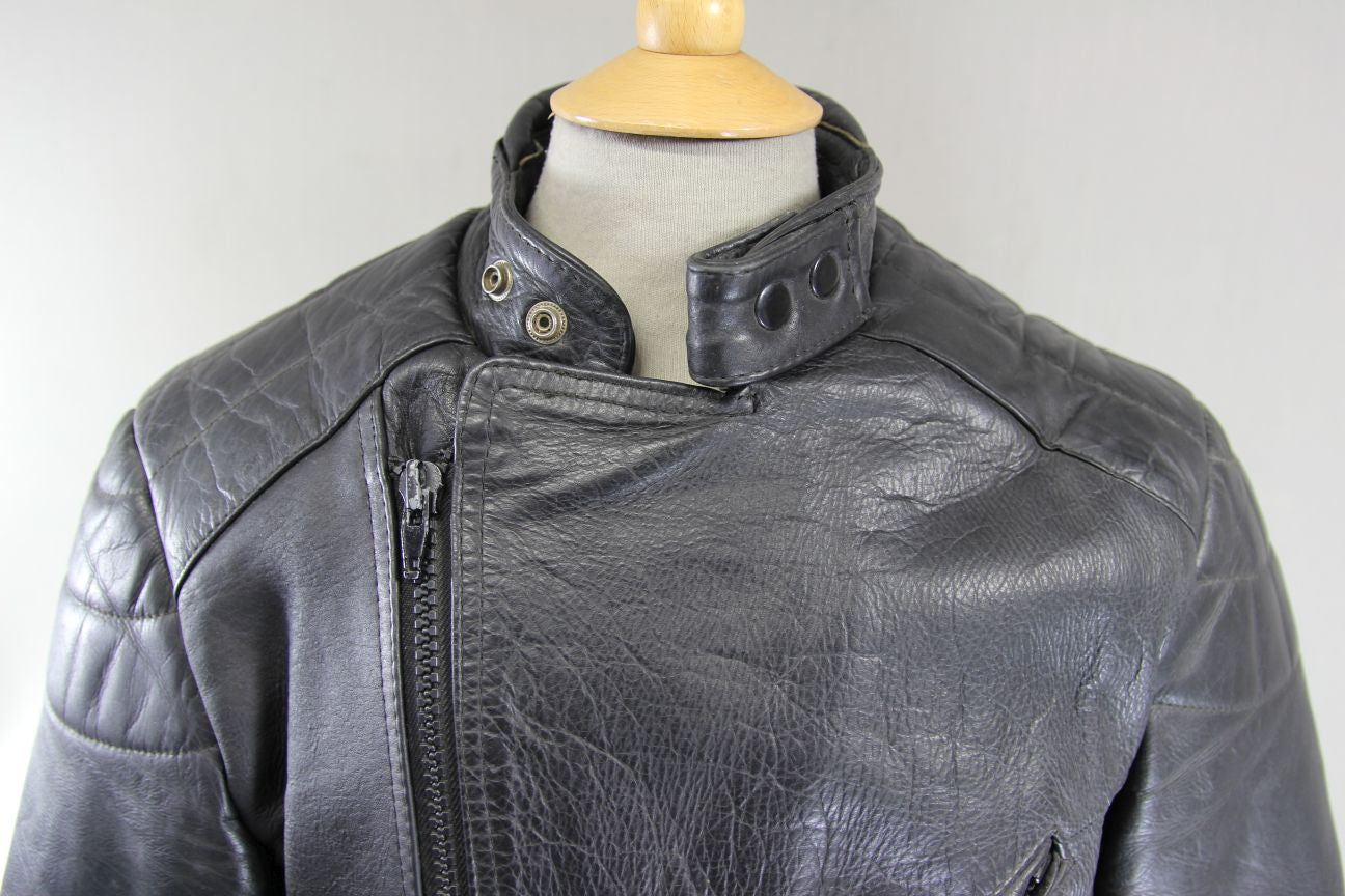 SPORTEX VINTAGE CLASSIC BLACK COWHIDE LEATHER BIKER JACKET 38 INCH