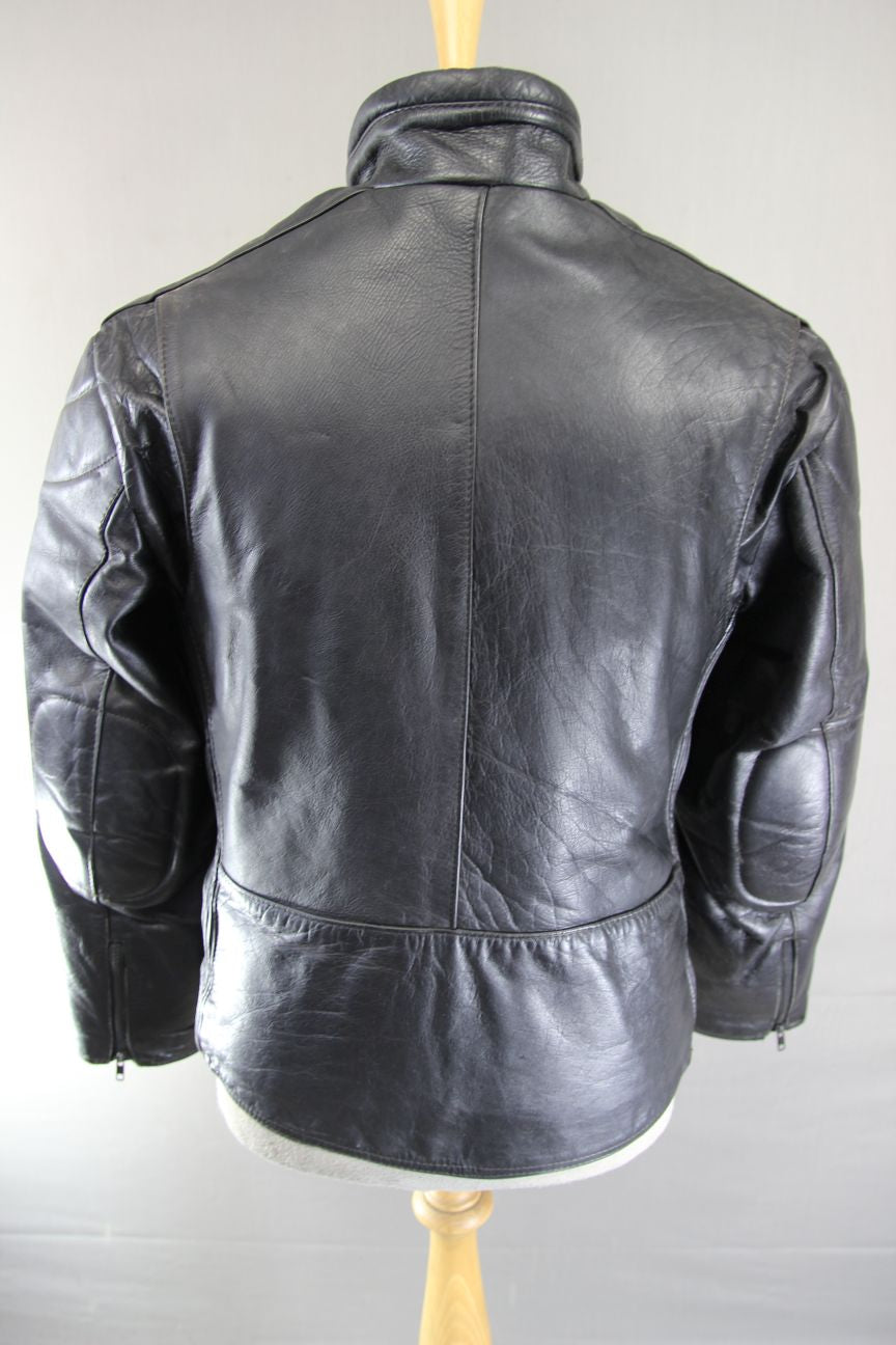 SPORTEX VINTAGE CLASSIC BLACK COWHIDE LEATHER BIKER JACKET 38 INCH