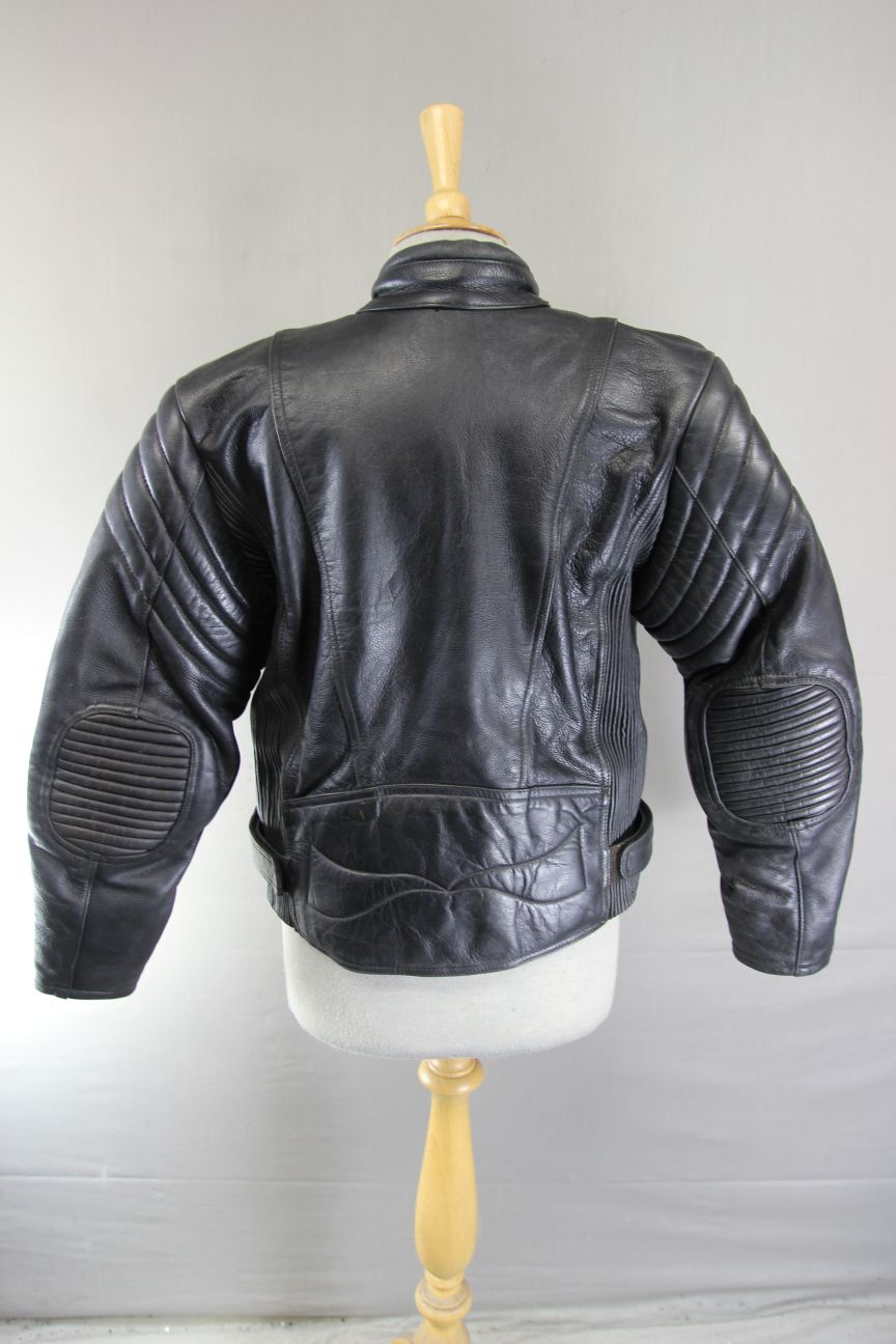 DANNISPORT CLASSIC BLACK COWHIDE LEATHER BIKER JACKET: SIZE 12 34-36 INCH CHEST