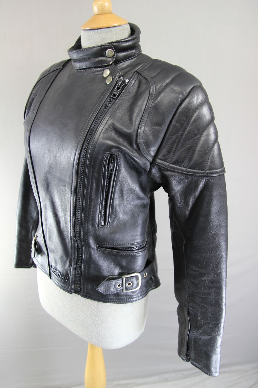 CLASSIC SPORTEX A5 BLACK LEATHER BIKER JACKET: SIZE 14 34 INCH CHEST