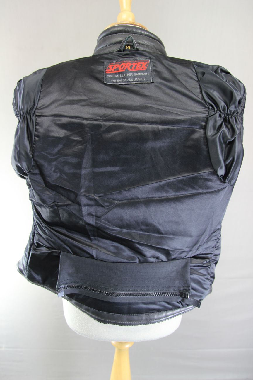 CLASSIC SPORTEX A5 BLACK LEATHER BIKER JACKET: SIZE 14 34 INCH CHEST