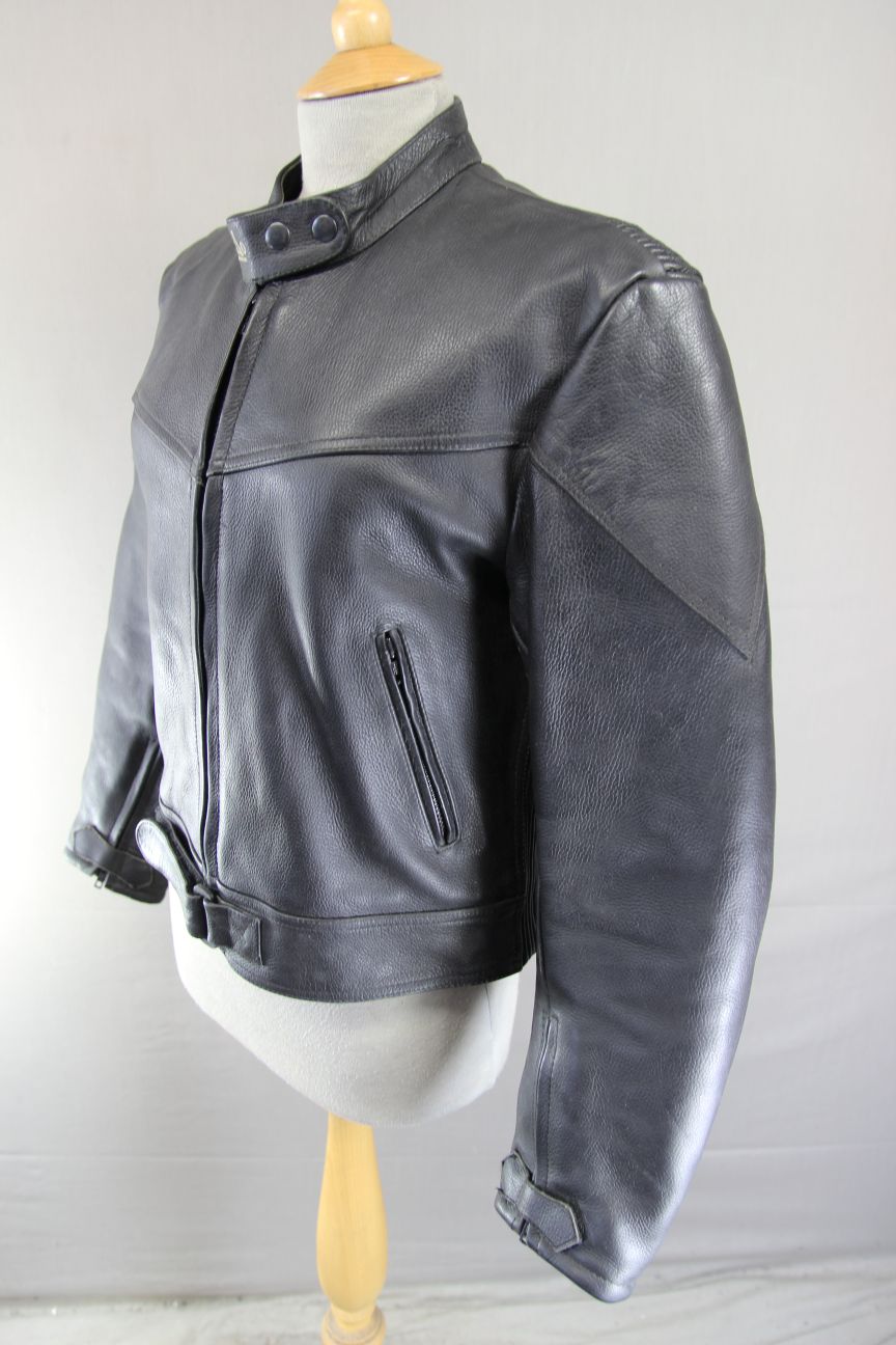 CLASSIC BUFFALO BLACK LEATHER BIKER JACKET: SIZE 16 36-38 INCH CHEST