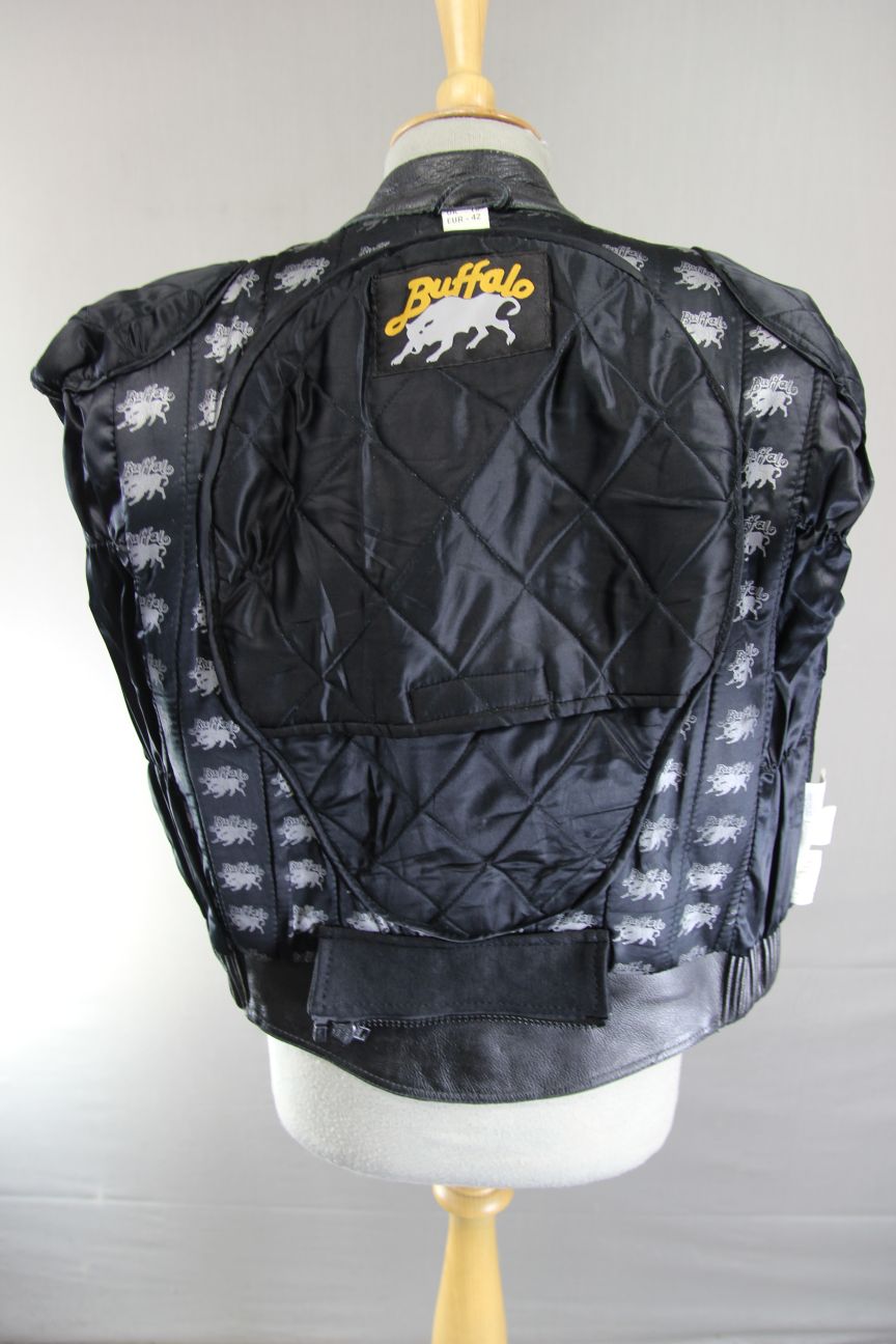 CLASSIC BUFFALO BLACK LEATHER BIKER JACKET: SIZE 16 36-38 INCH CHEST