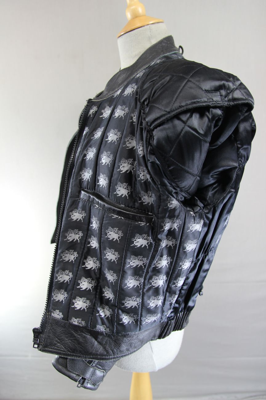 CLASSIC BUFFALO BLACK LEATHER BIKER JACKET: SIZE 16 36-38 INCH CHEST