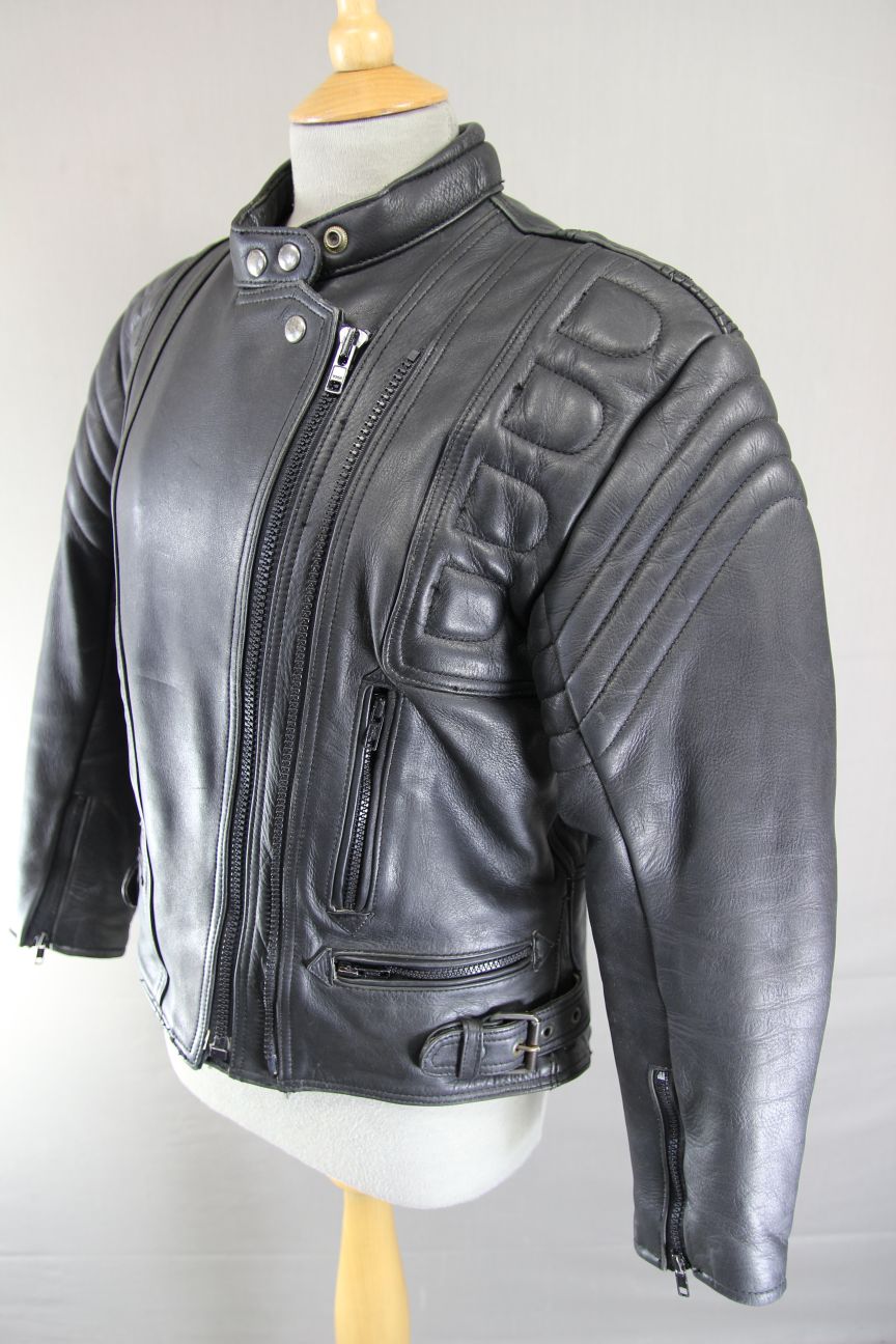 AKITO MERCURY PLUS BLACK LEATHER BIKER JACKET WITH BACK PROTECTOR: SIZE 14