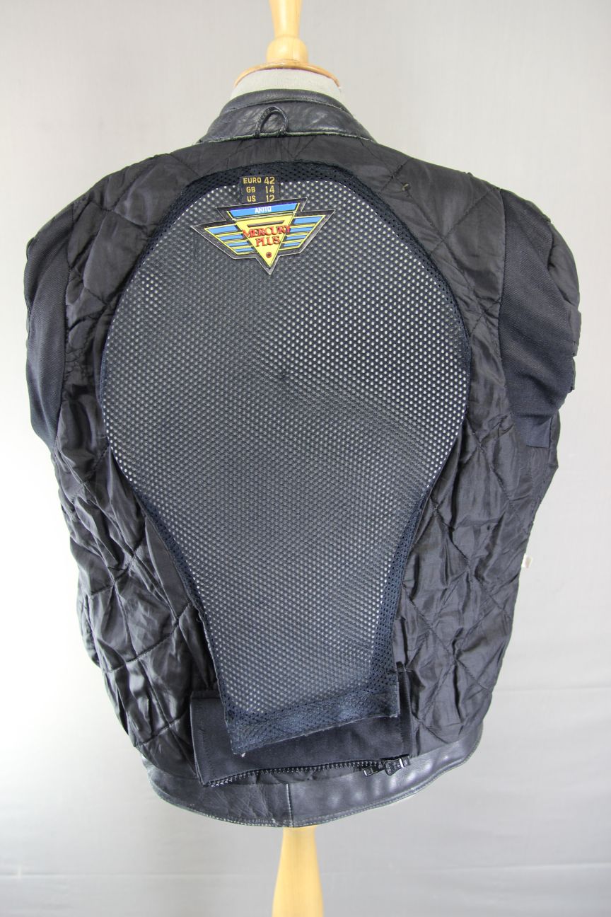 AKITO MERCURY PLUS BLACK LEATHER BIKER JACKET WITH BACK PROTECTOR: SIZE 14