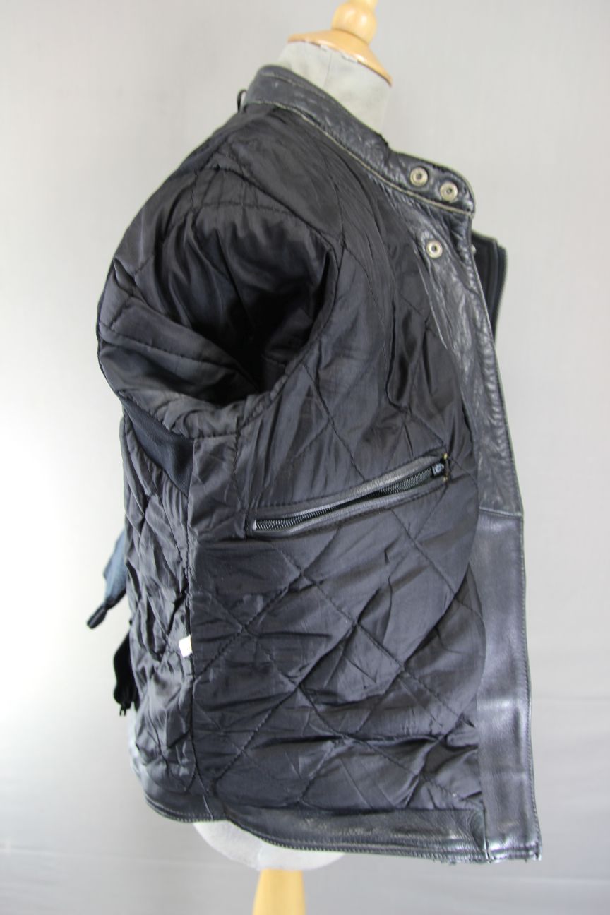 AKITO MERCURY PLUS BLACK LEATHER BIKER JACKET WITH BACK PROTECTOR: SIZE 14