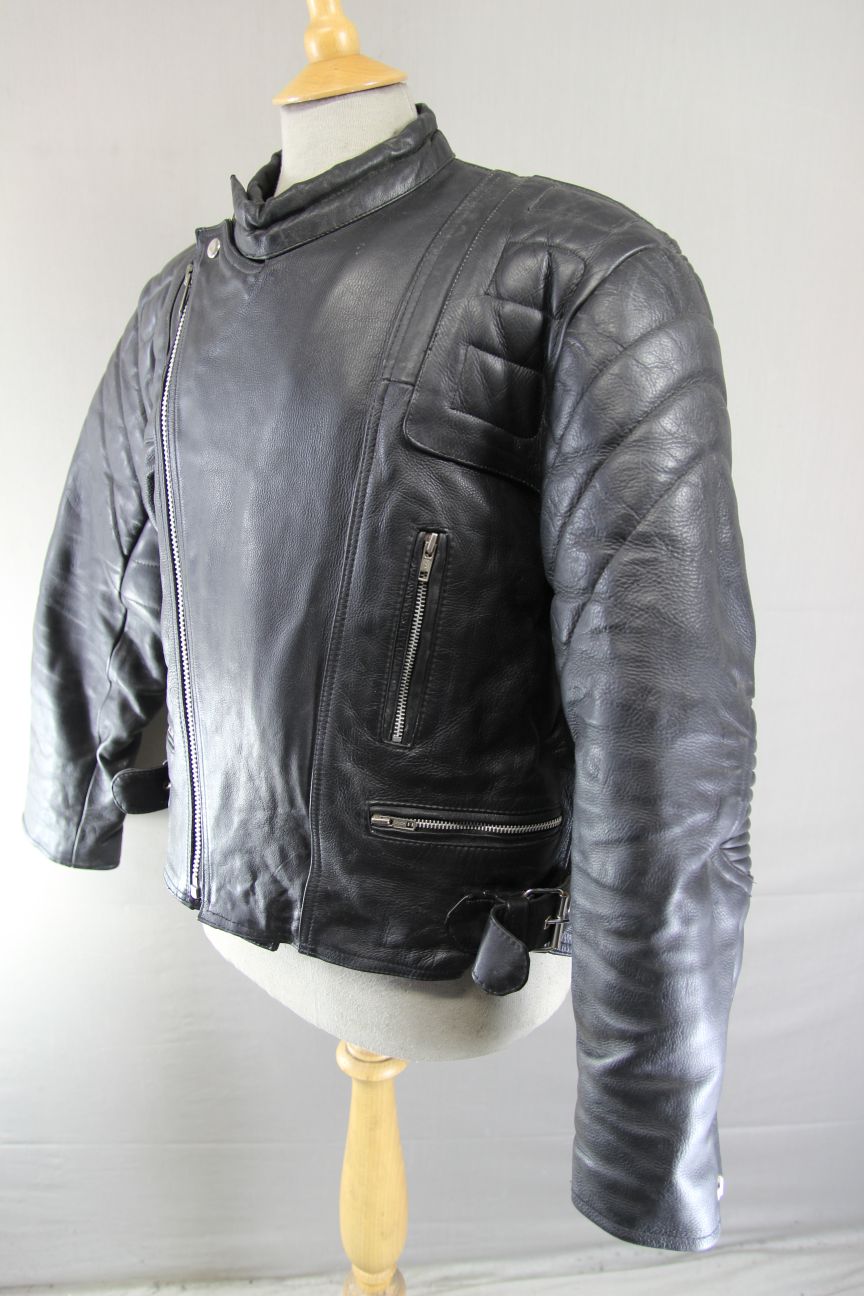 CLASSIC DAPA BLACK LEATHER BIKER JACKET 42-44 INCH