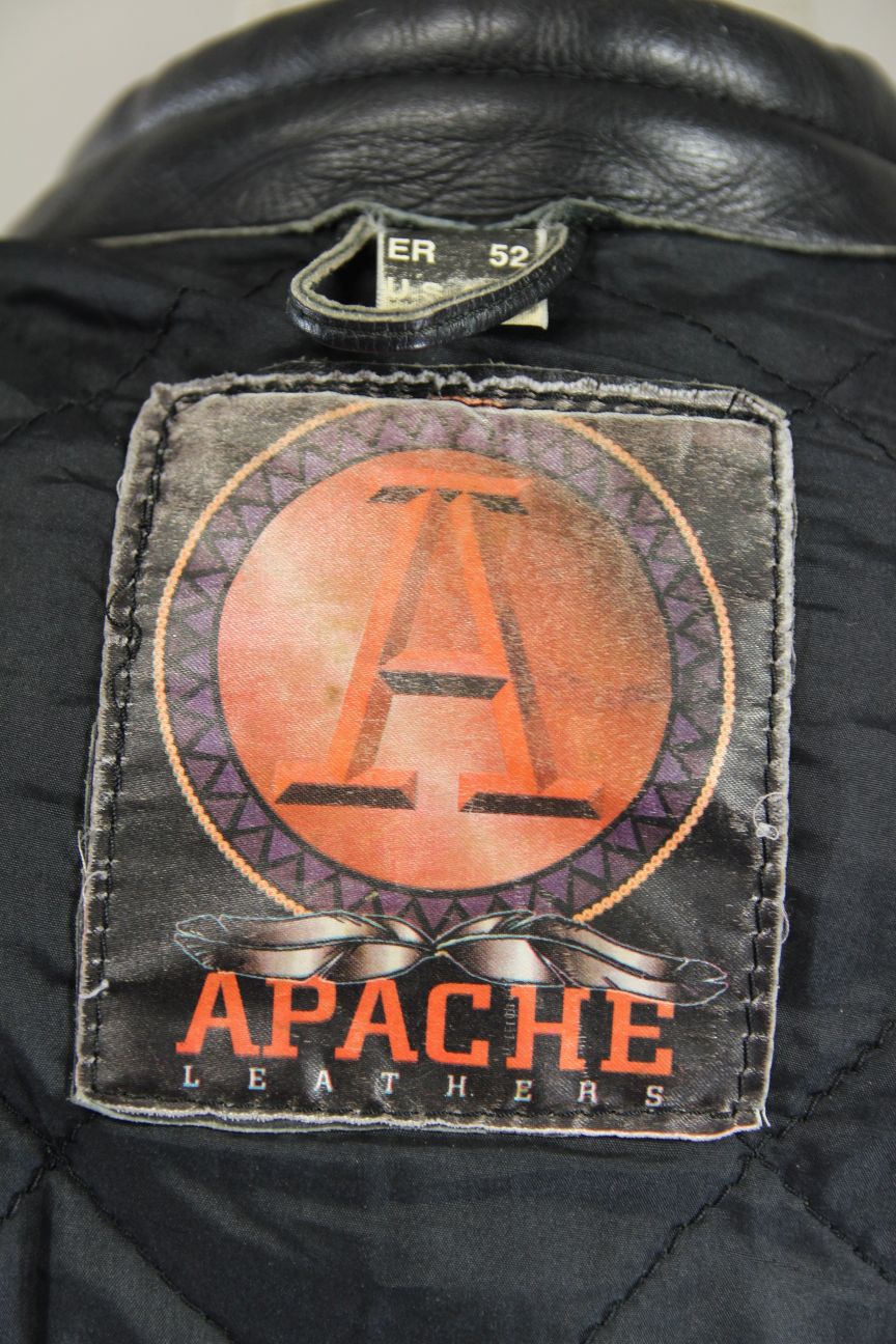 APACHE LEATHERS CLASSIC BLACK BIKER JACKET 38 INCH CHEST/MEDIUM