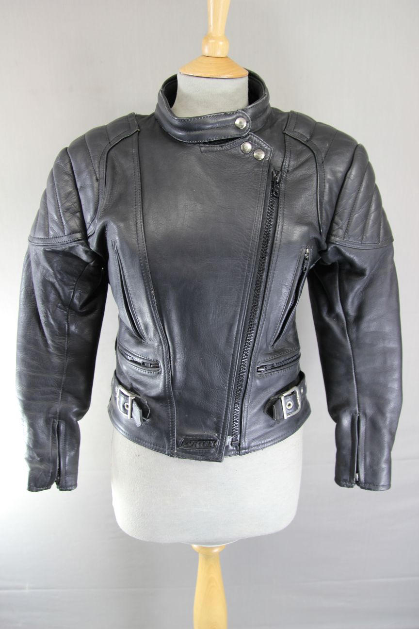 CLASSIC SPORTEX A5 BLACK LEATHER BIKER JACKET: SIZE 10