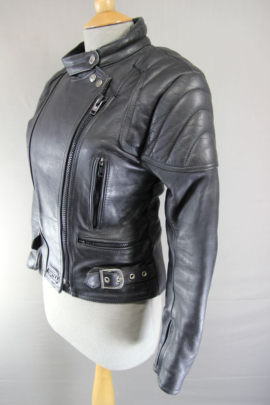 CLASSIC SPORTEX A5 BLACK LEATHER BIKER JACKET: SIZE 10